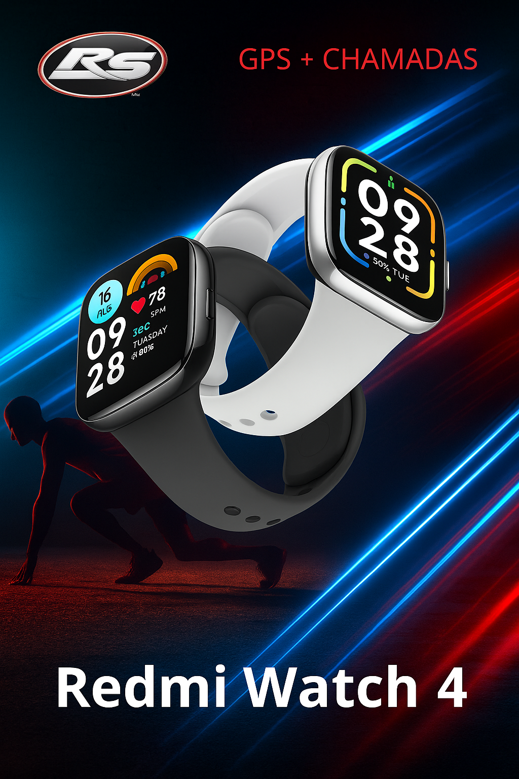 Smartwatch Xiaomi Redmi Watch 4 Preto (Compatível com iOS/Android) - rs eletronicos sorocaba